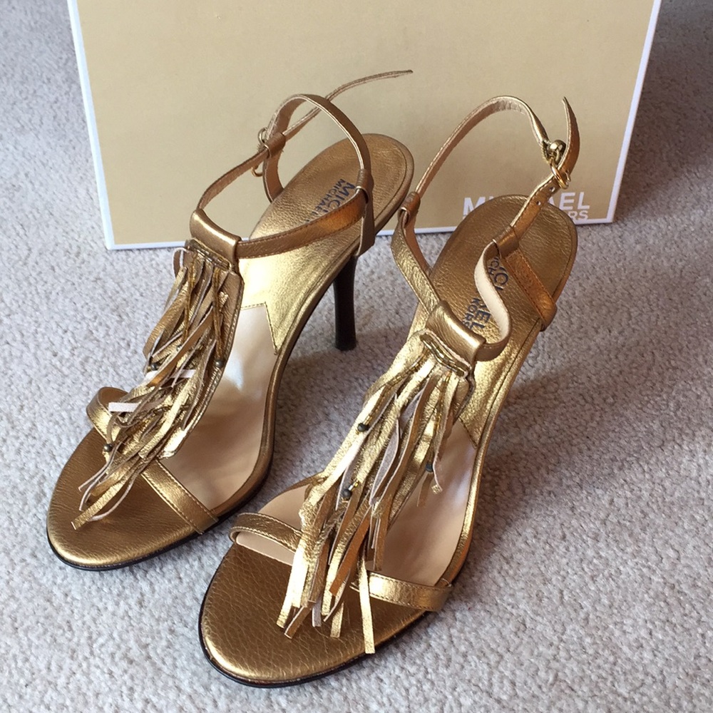 Michael Kors fringe sandal, 10, gold, new
